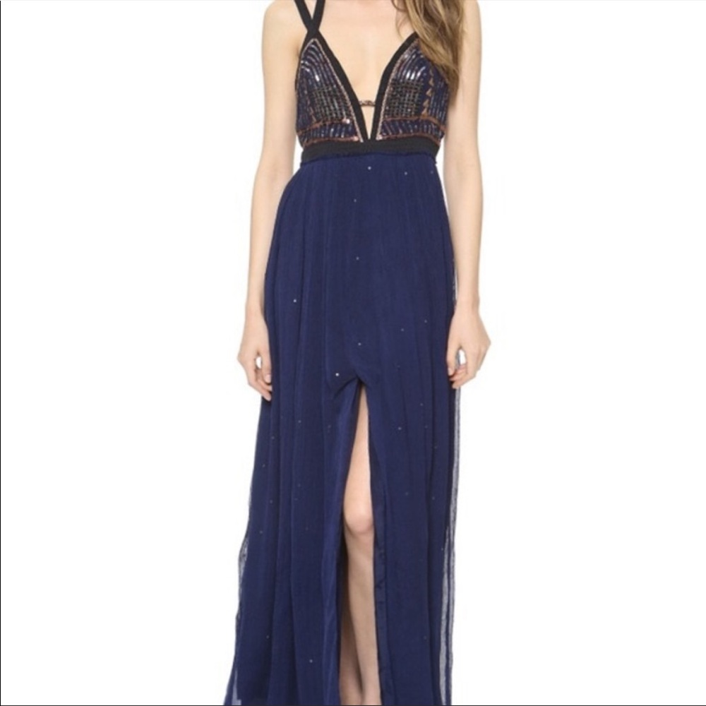 Free People Chalice Sequin Navy Black Flowy Gown Dress Sz 0